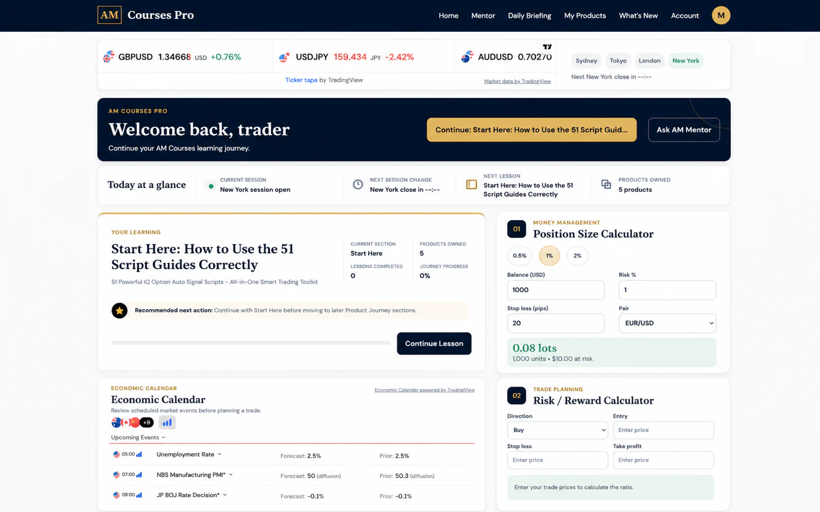 Approved AM Courses Pro dashboard preview
